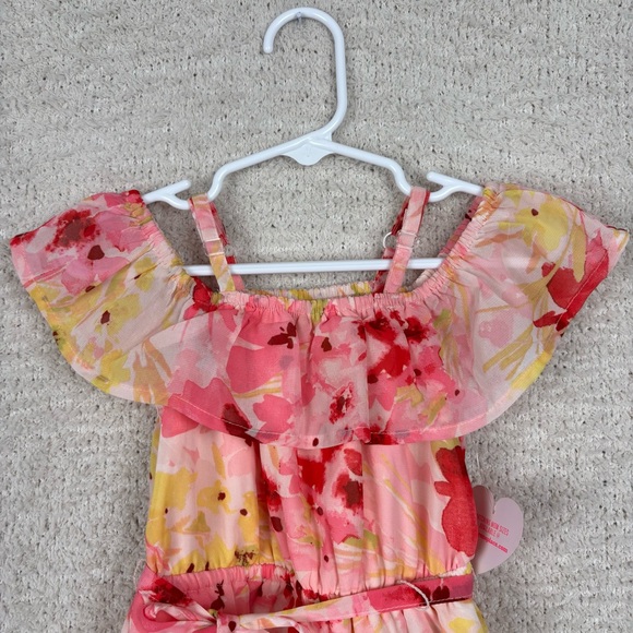 The Children's Place Girls Dress 18-24M Pink‎ Multi Floral Lined Cold Shoulder - Picture 2 of 8